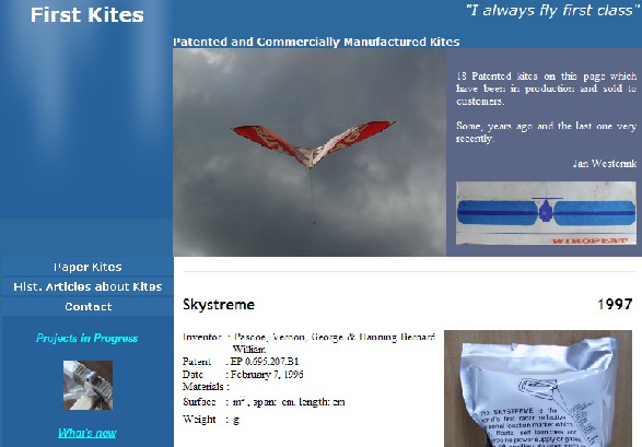 Start of 
            
 
 
 the Patented 
            Kites 
 web   
    page